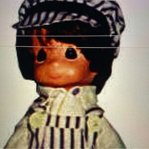 Railroad Precious Moments 15”
1990’s Striped Blue and White Doll